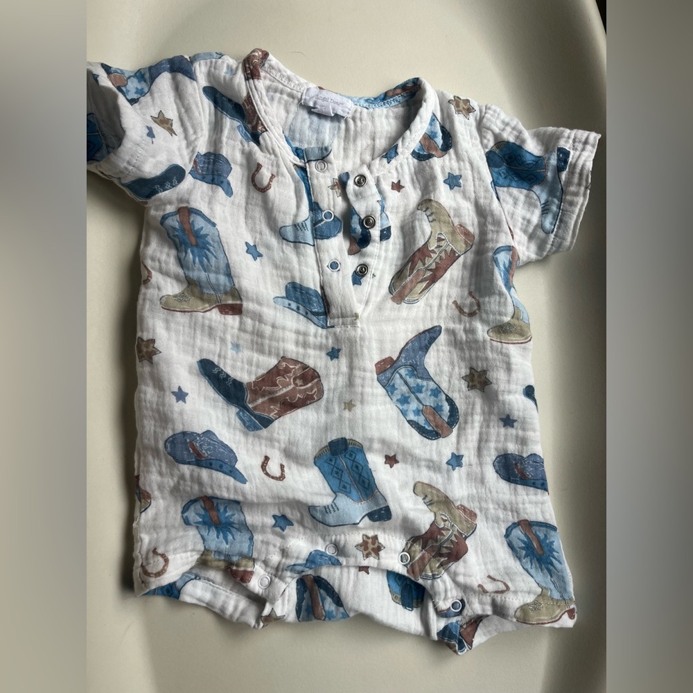 Angel Dear Blue and Brown Baby Romper size 3-6mo